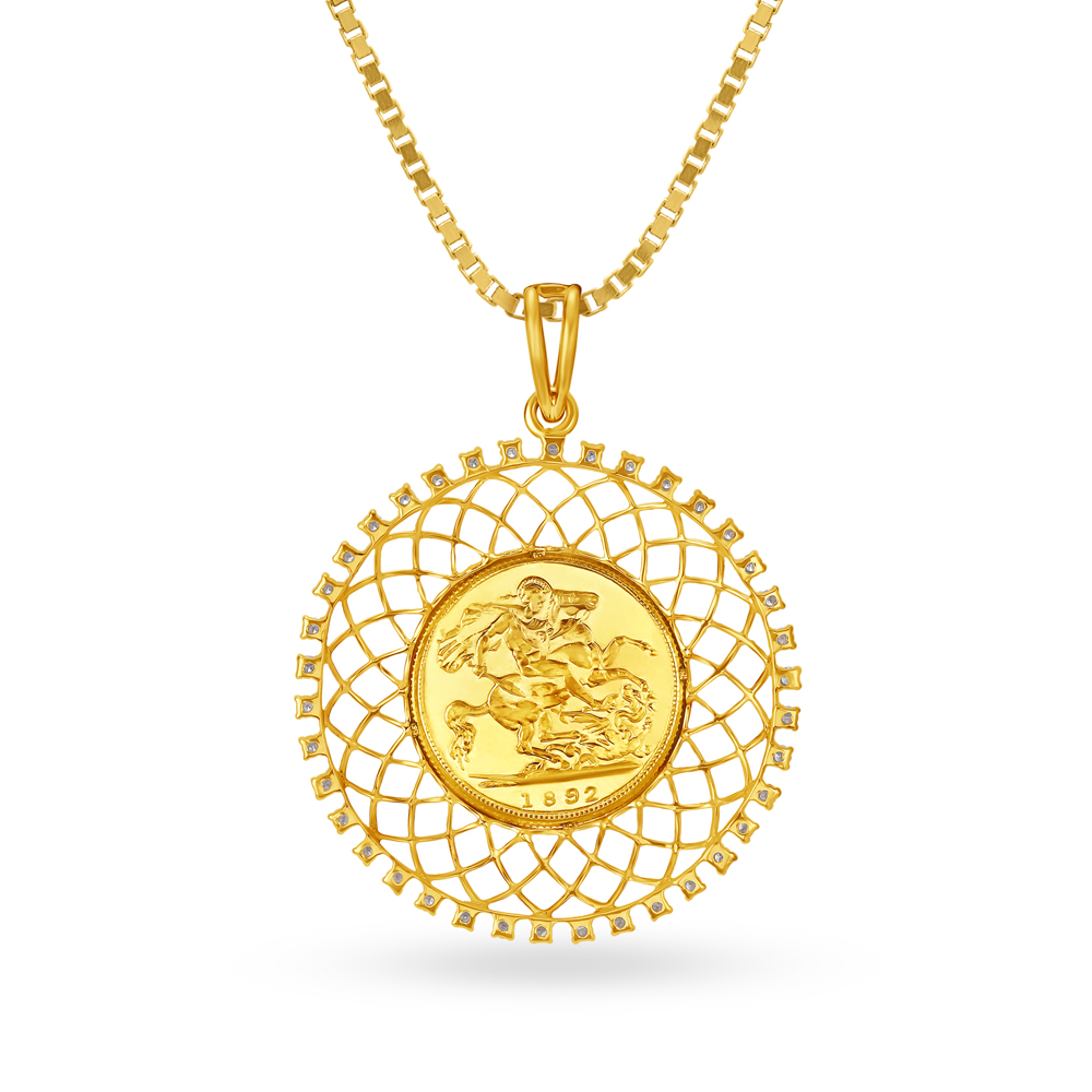 Ornate 18 Karat Yellow Gold And Diamond Vintage Queen Victoria Coin Pendant,,hi-res image number null