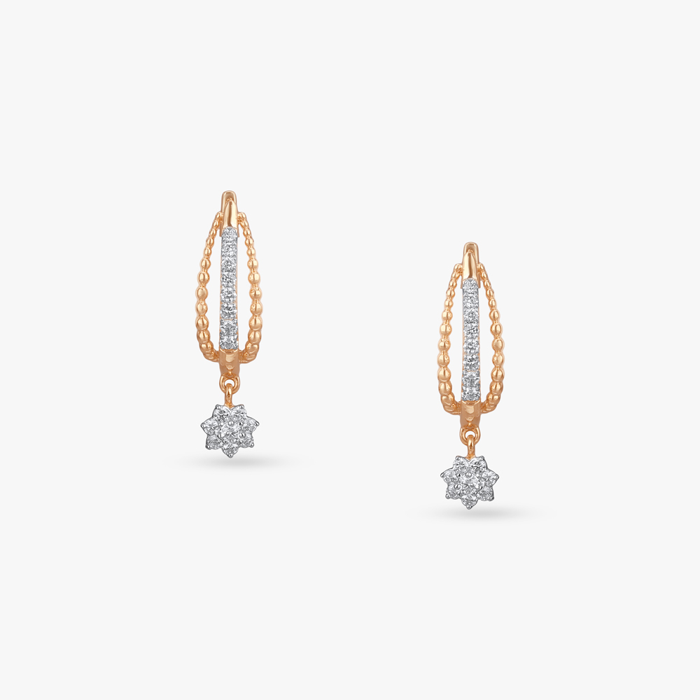 Floral Charm Diamond Hoop Earrings,,hi-res image number null