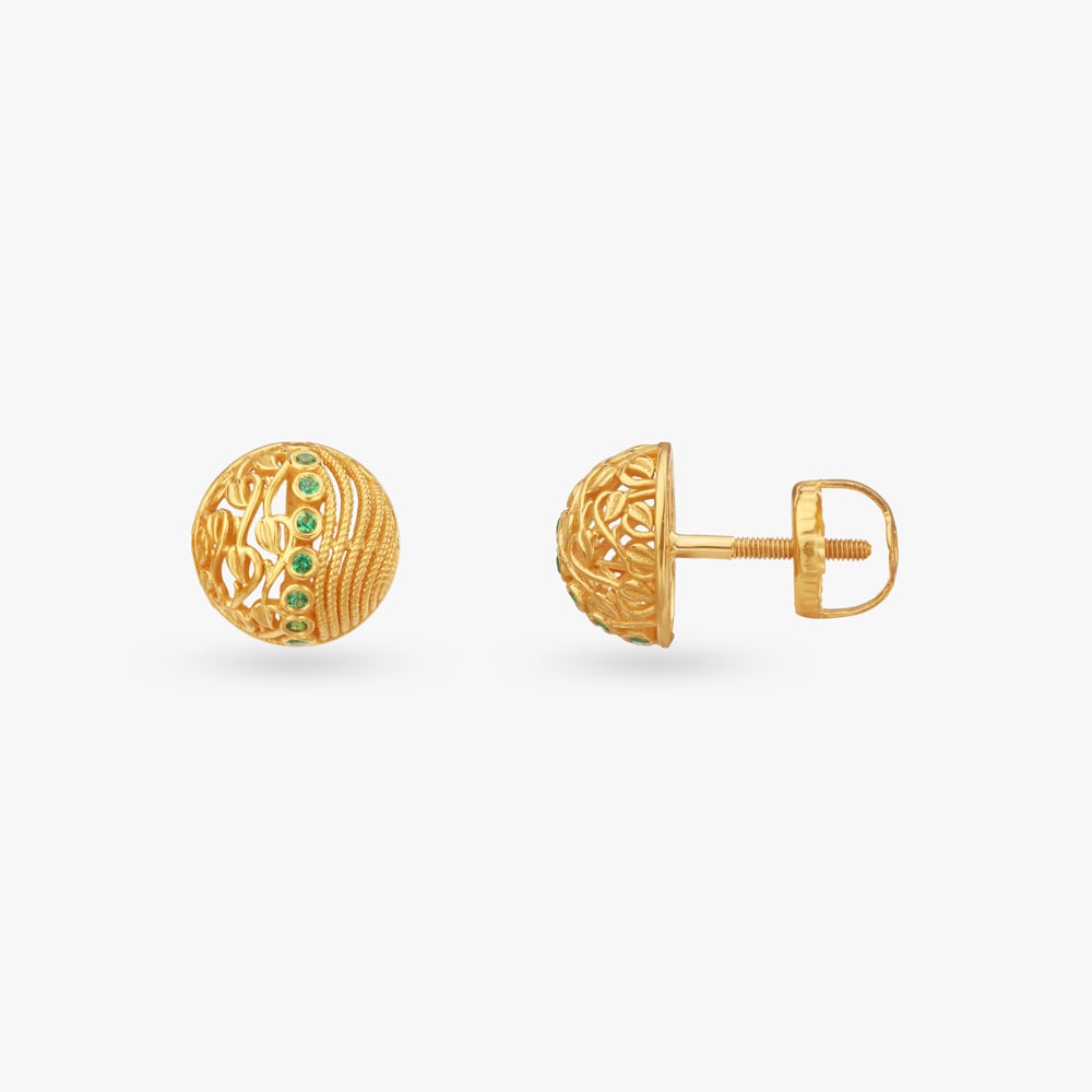 Verdant Orbit Gold Stud Earrings,,hi-res image number null