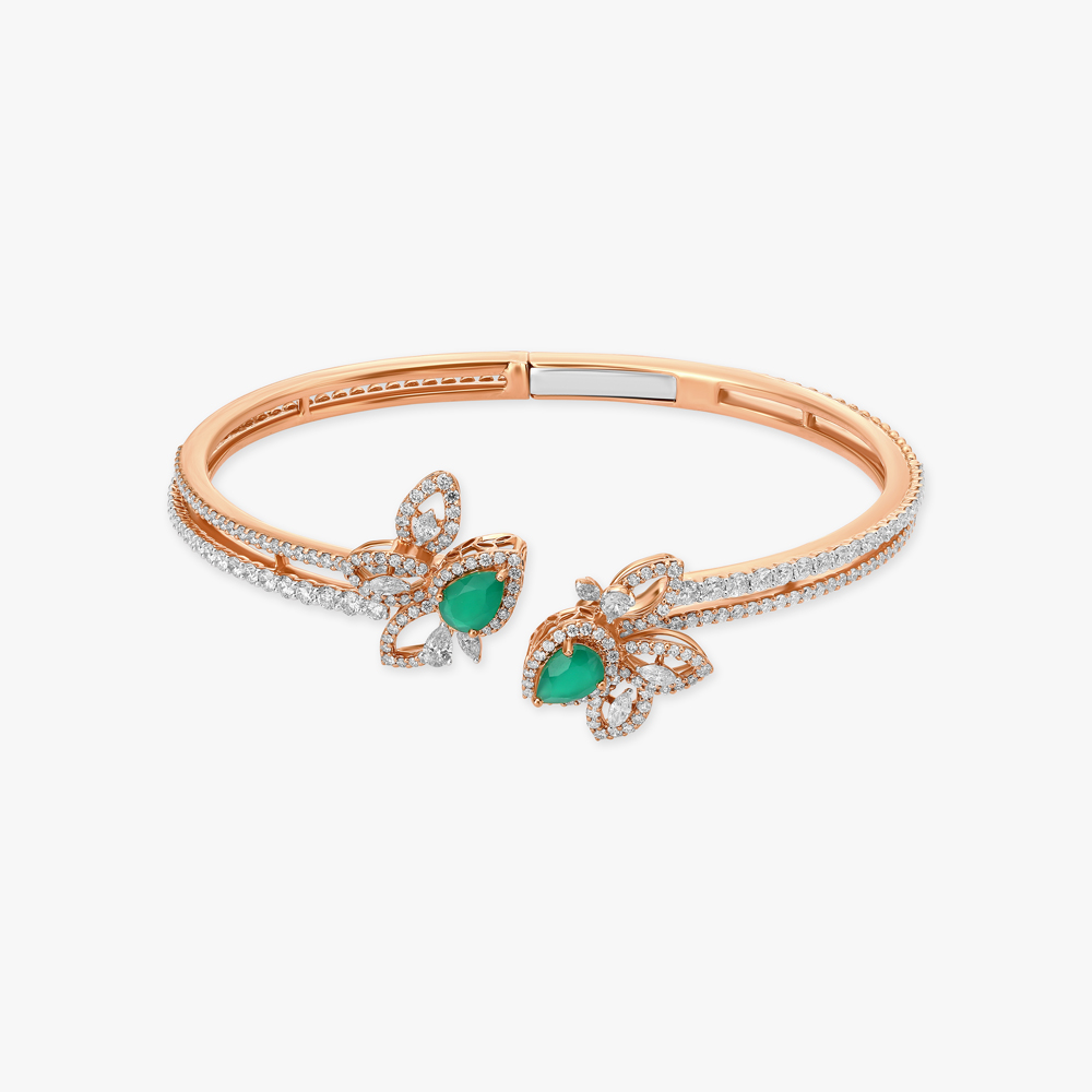 Floral Symphony Emerald and Diamond Bangle