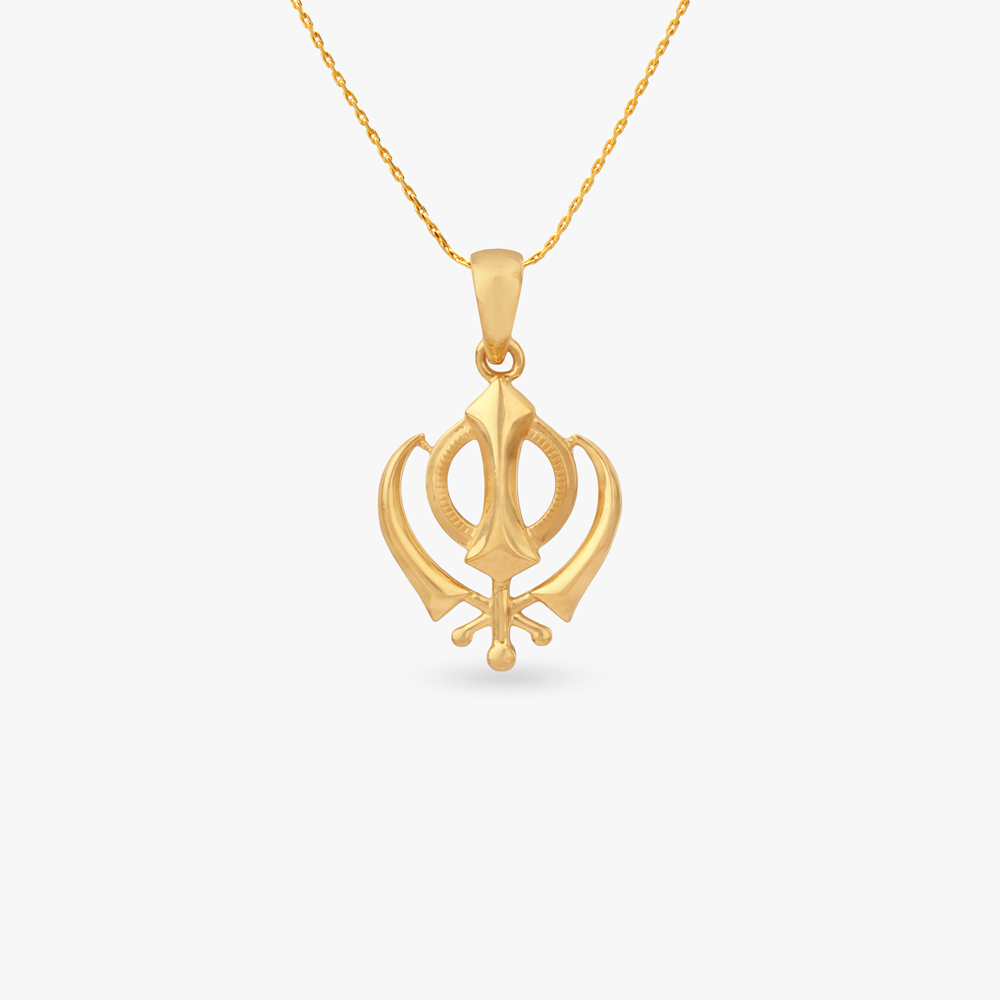 Khanda Crest Gold Pendant for Men,,hi-res image number null