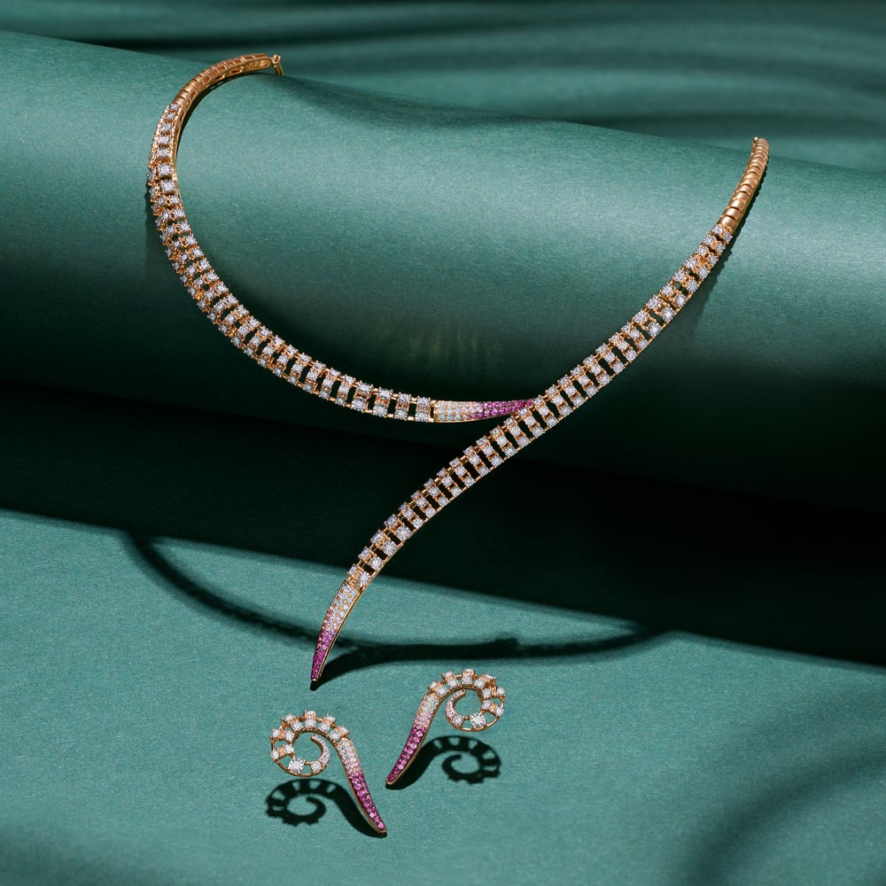 Twinkling Spiral Diamond, Sapphire and Ruby Necklace Set,,hi-res image number null