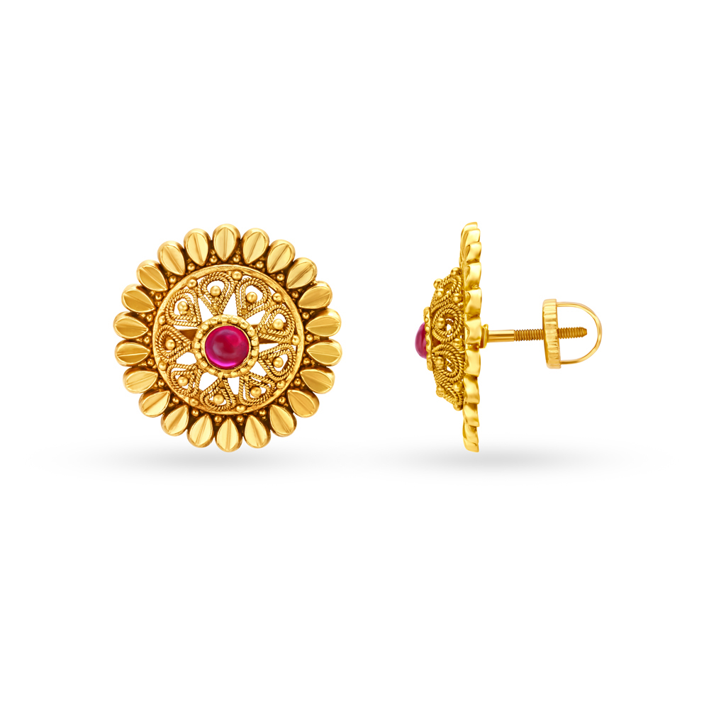 Magnificent Antique Gold Stud Earrings,,hi-res image number null