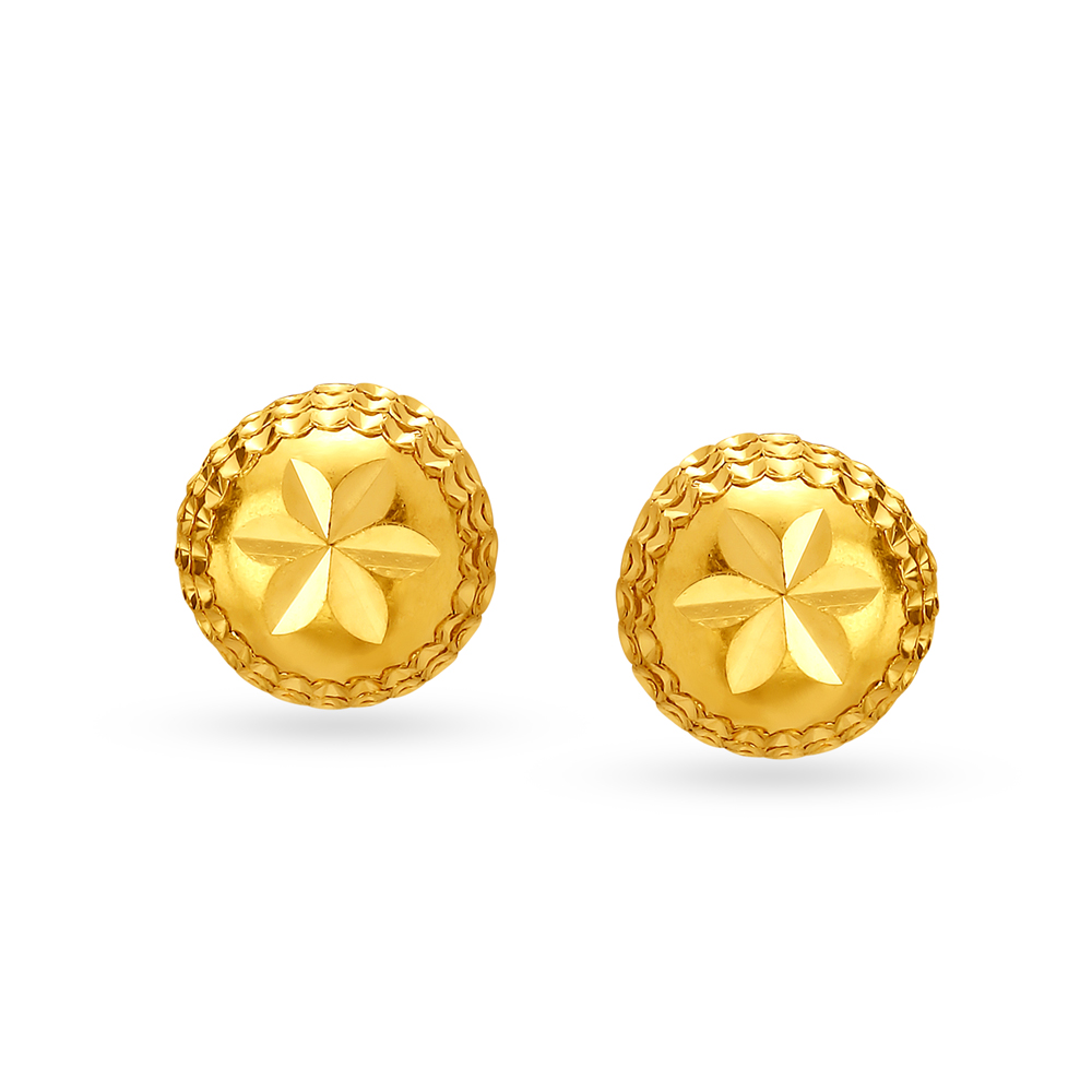 Elegant 22 Karat Gold And Pearl Floral Stud Earrings