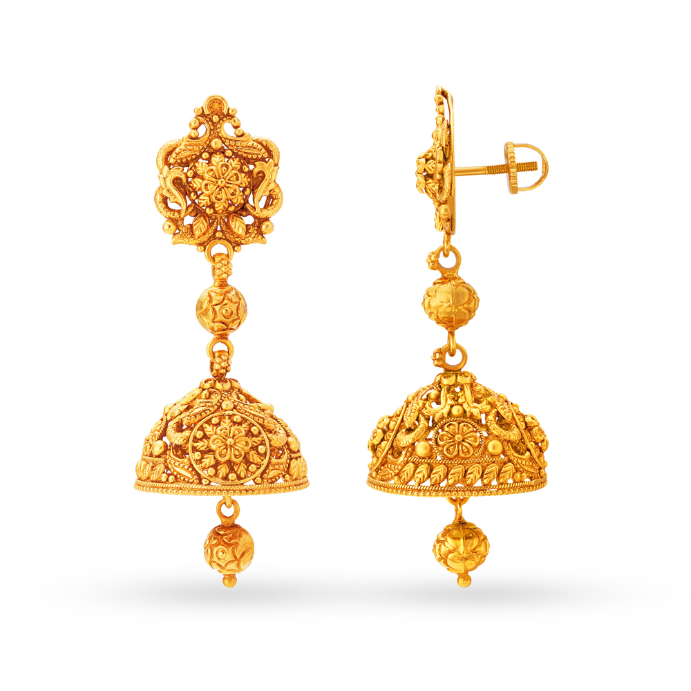 Exquisite Traditional Temple Design Gold Drop Earrings,,hi-res image number null