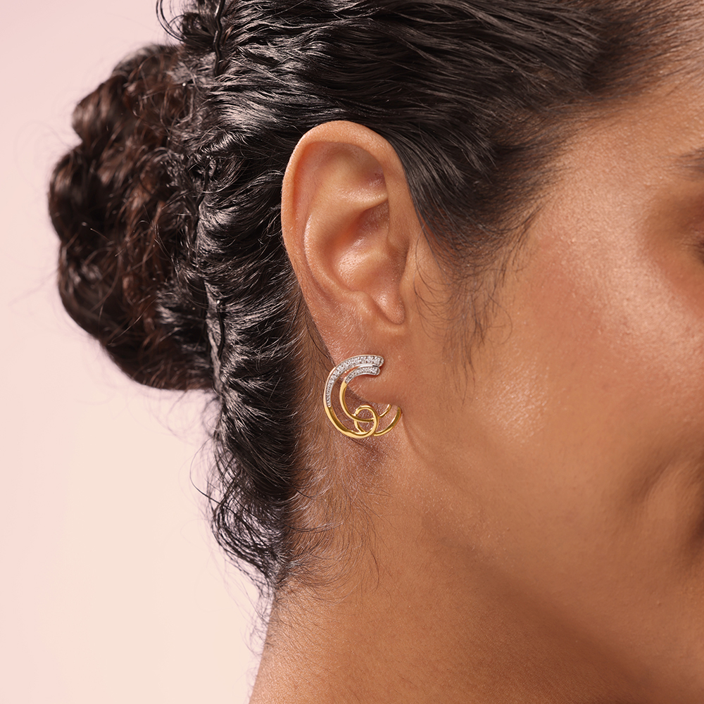 Dreamy Swirls 14 Kt Gold & Diamond Hoop Earrings,,hi-res image number null