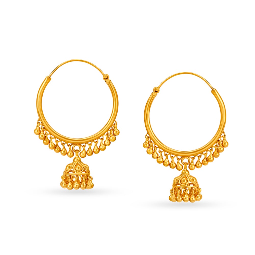 

Captivating Jhumka Style Gold Hoop Earrings