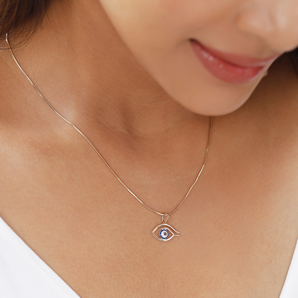 14KT Yellow Gold Minimal Evil Eye Pendant,,hi-res image number null