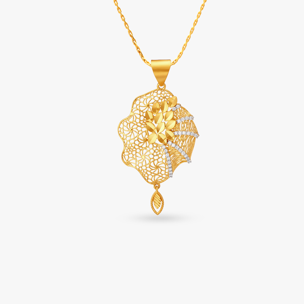Chic Gold Pendant and Earrings Set,,hi-res image number null