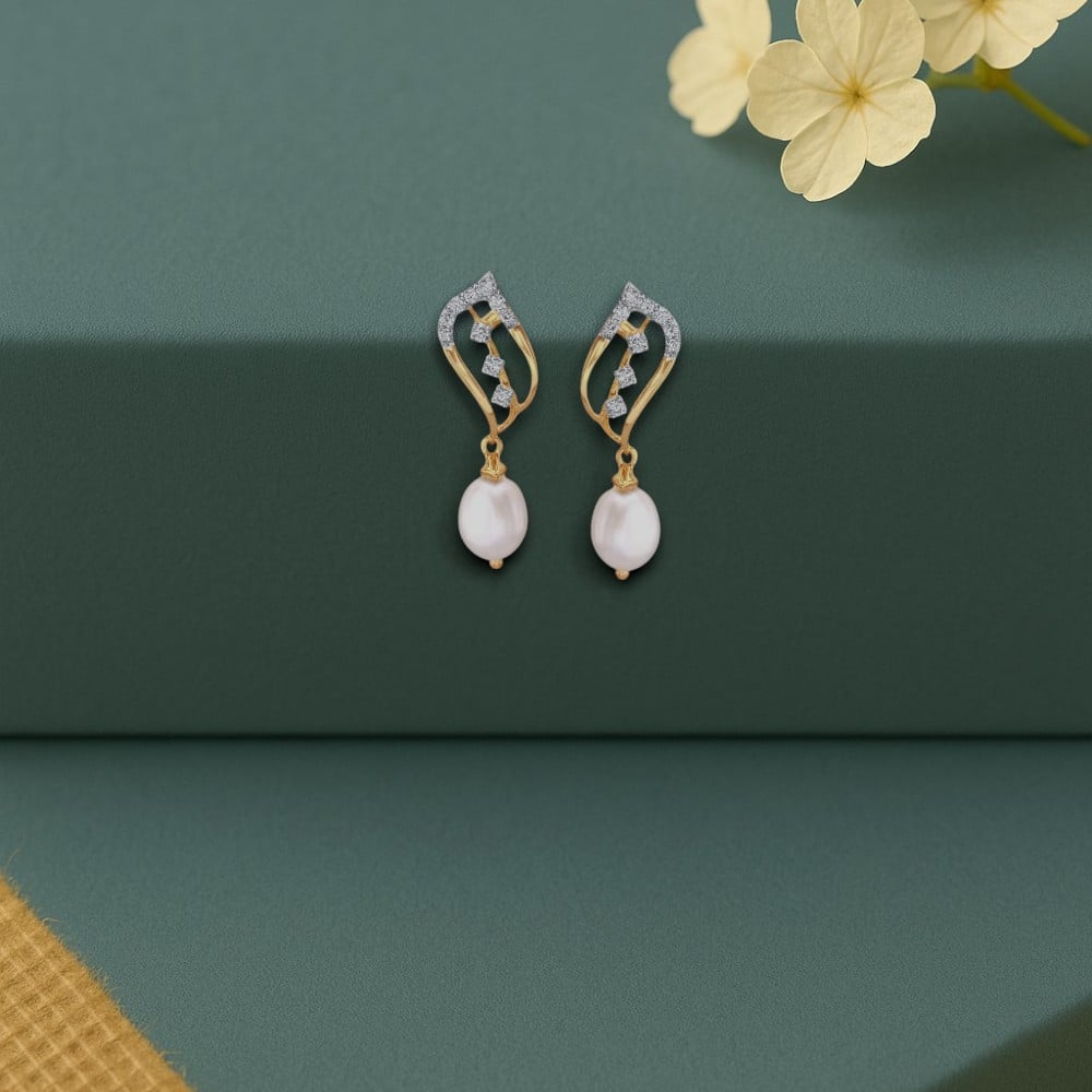 

Pearl Curve Diamond Drop Earrings
