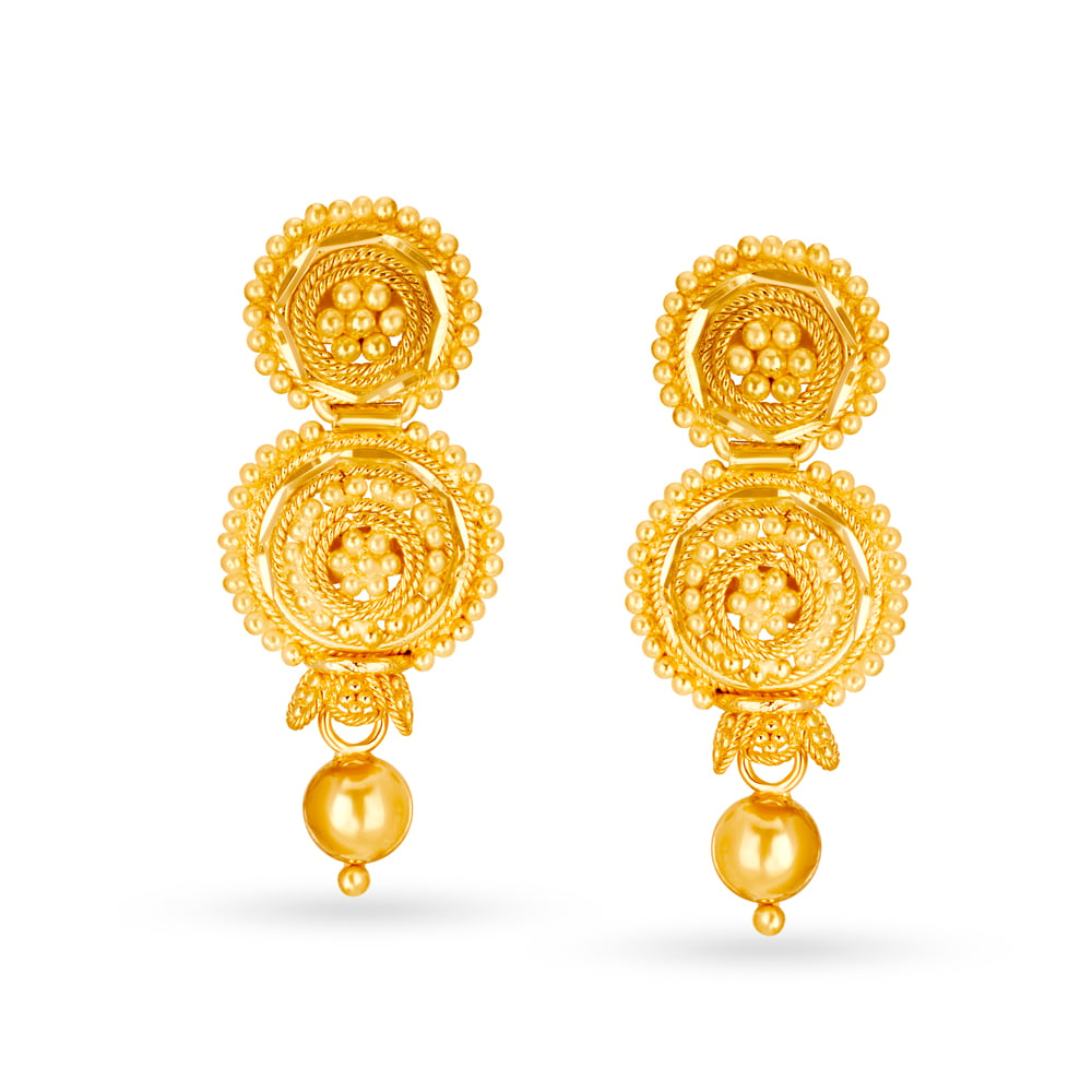 Delightful 22 Karat Yellow Gold Bell Motif Drop Earrings