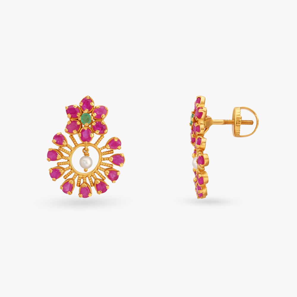 Cluster Gold Pendant with Chain and Earrings Set,,hi-res image number null