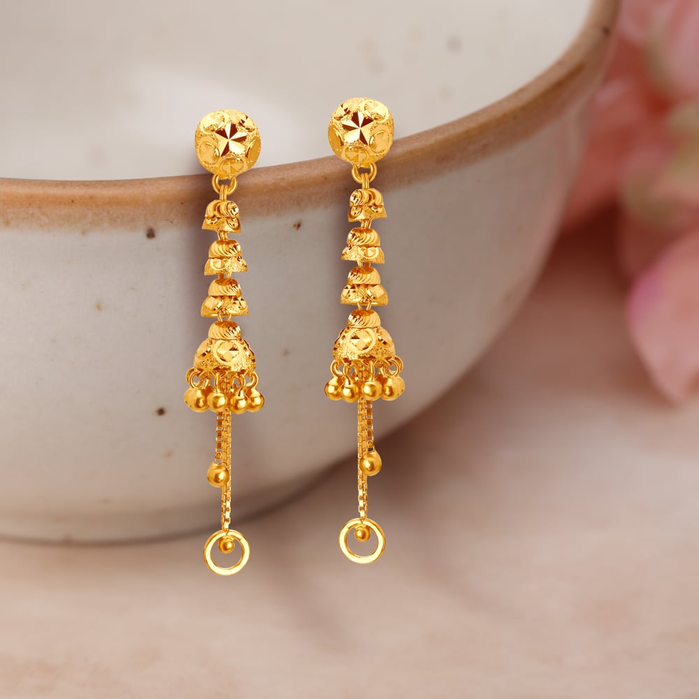 

Enticing Sui Dhaga 3 Layer Gold Drop Earrings
