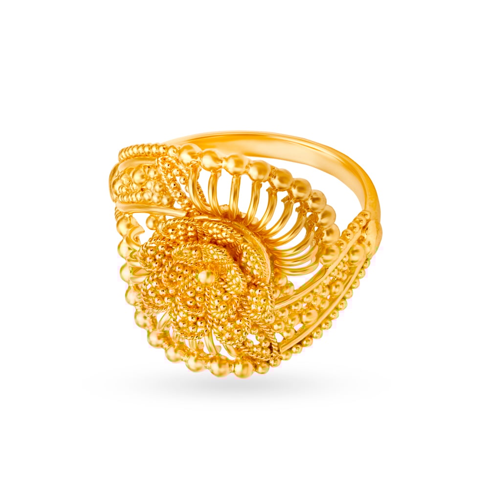 Artistic 22 Karat Yellow Gold Floral Ring,,hi-res image number null
