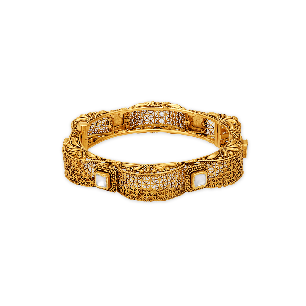 Captivating Architectural Jaali Bangle with Precious Stones,,hi-res image number null