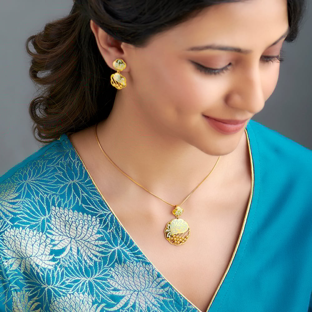 Edgy Enamel Pendant and Earrings Set,,hi-res image number null