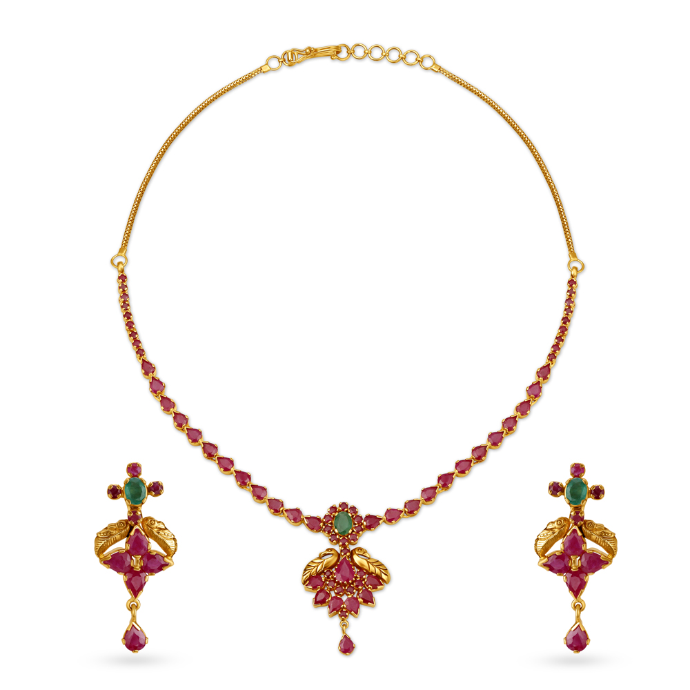Magnificient Nature Inspired Ruby and Emerald Necklace Set,,hi-res image number null