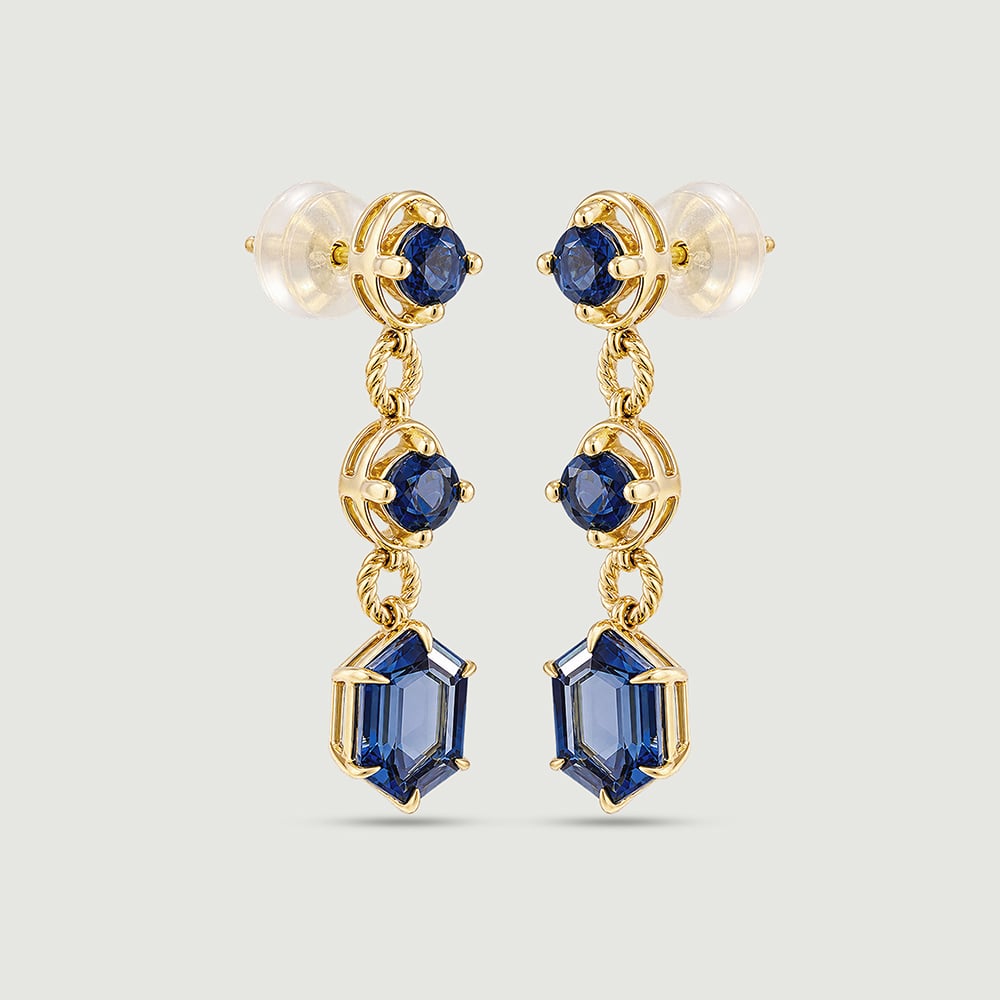Shiny Blue Topaz Gold Drop Earrings,,hi-res image number null