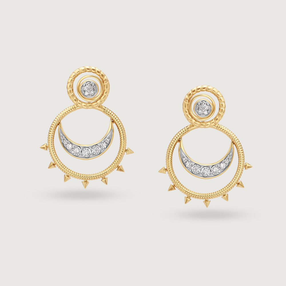Cosmic Bling 14KT Diamond Chand Bali Earrings,,hi-res image number null