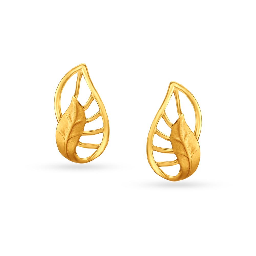 Alluring Leaf Motif Gold Stud Earrings,,hi-res image number null