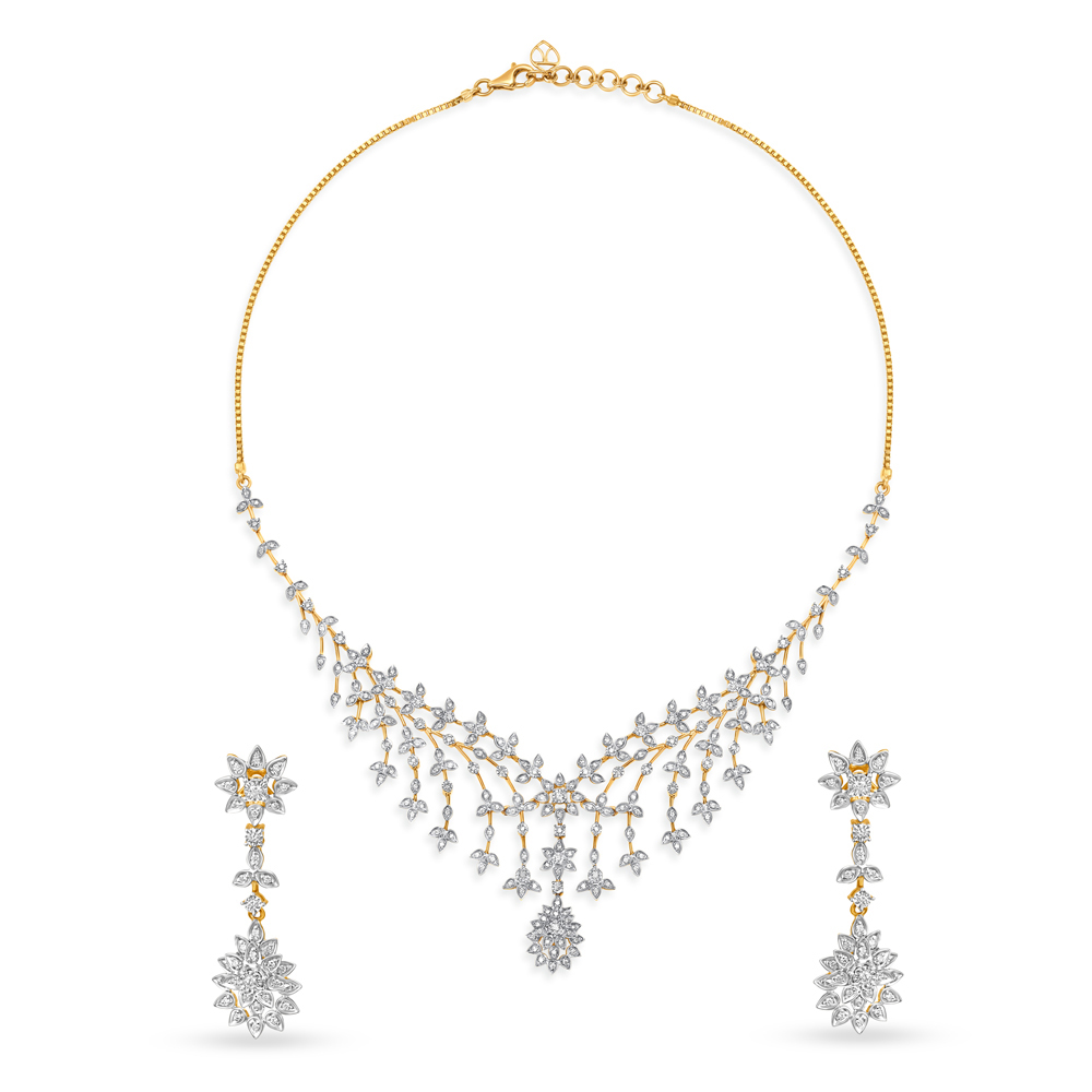 Enchanting Yellow And White Gold And Diamond Floral Foliage Necklace Set,,hi-res image number null