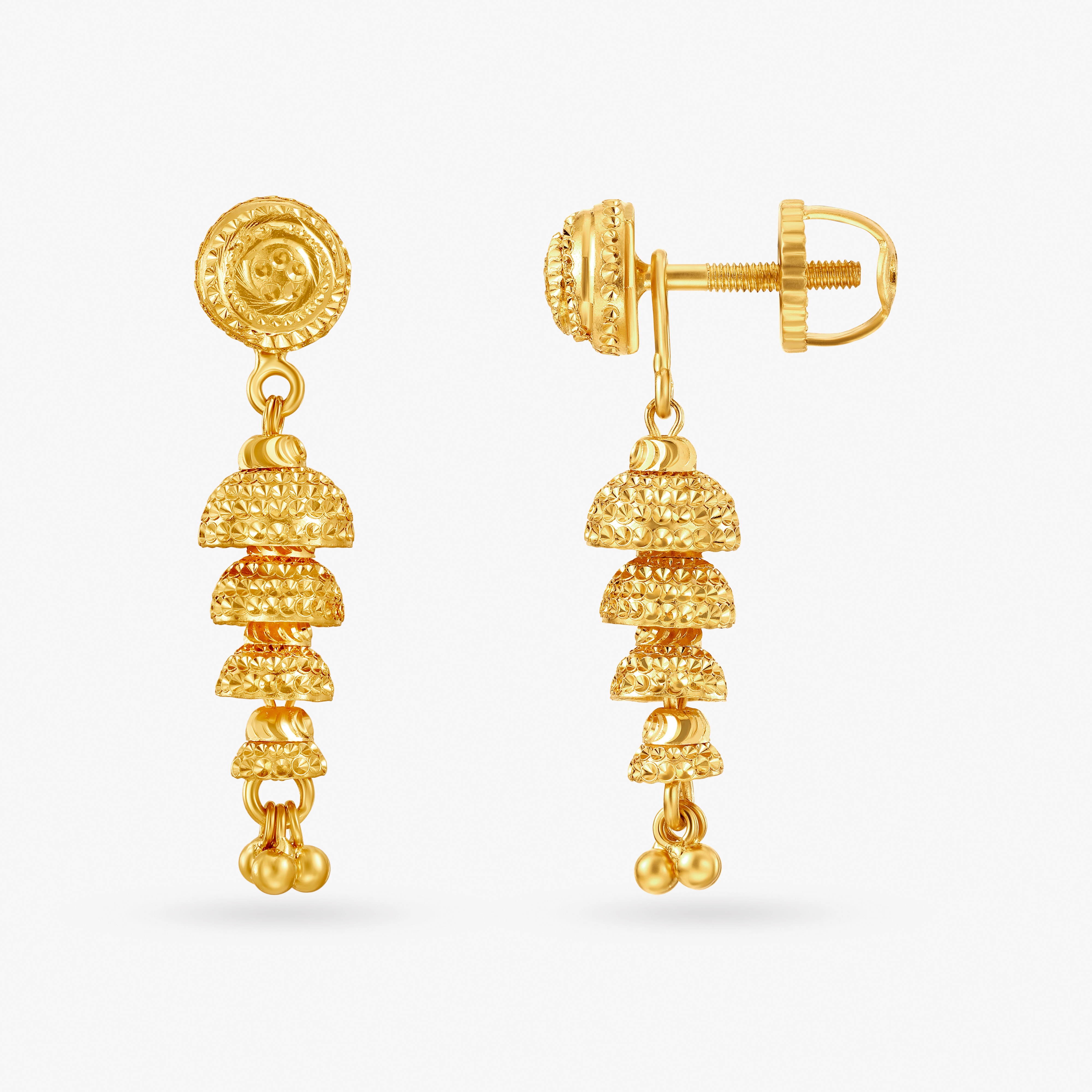 Beguiling 22 Karat Yellow Gold Overlapping Bell Jhumkas,,hi-res image number null