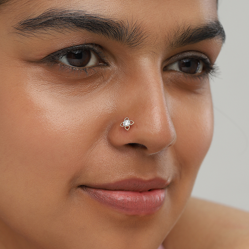 Floral Dream Gold and Diamond Nose Pin,,hi-res image number null