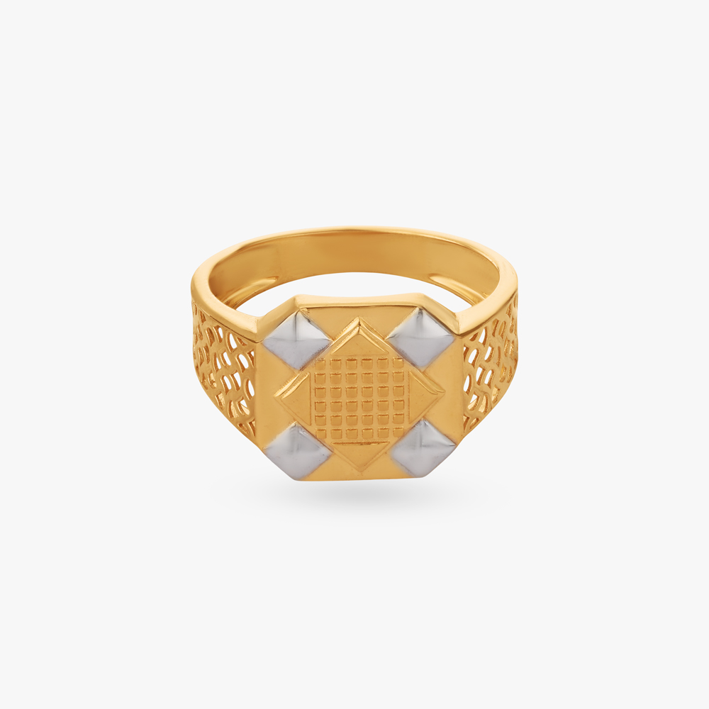 Dual Tone Textured Statement Ring for Men,,hi-res image number null