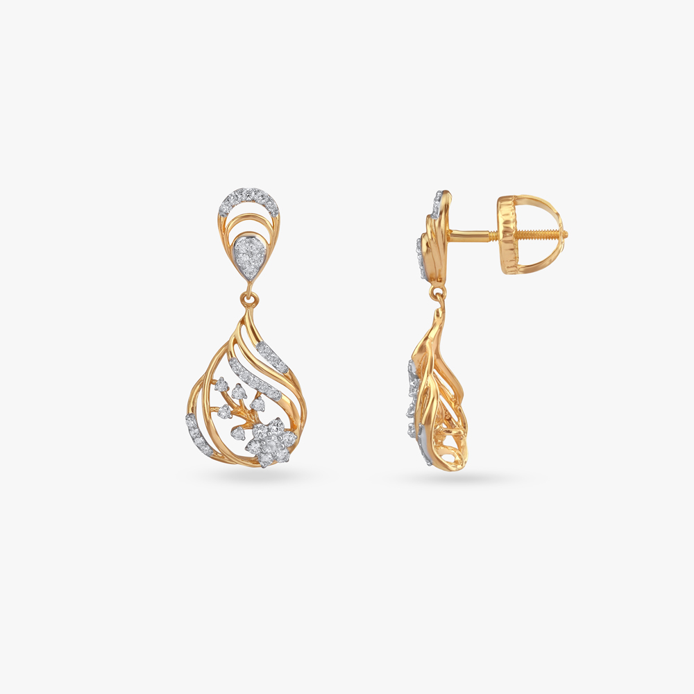 Dainty Floral Diamond Drop Earrings,,hi-res image number null