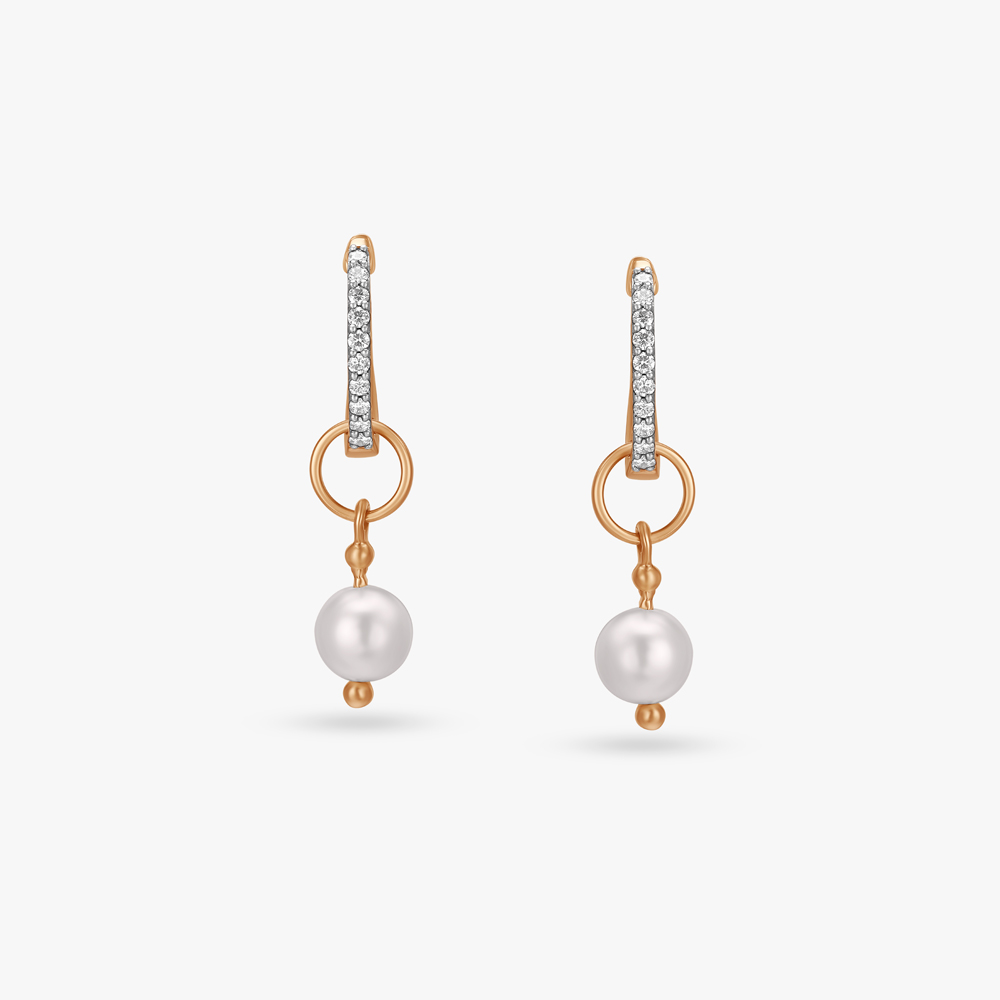 Captivating Diamond and Pearl Hoop Earrings,,hi-res image number null