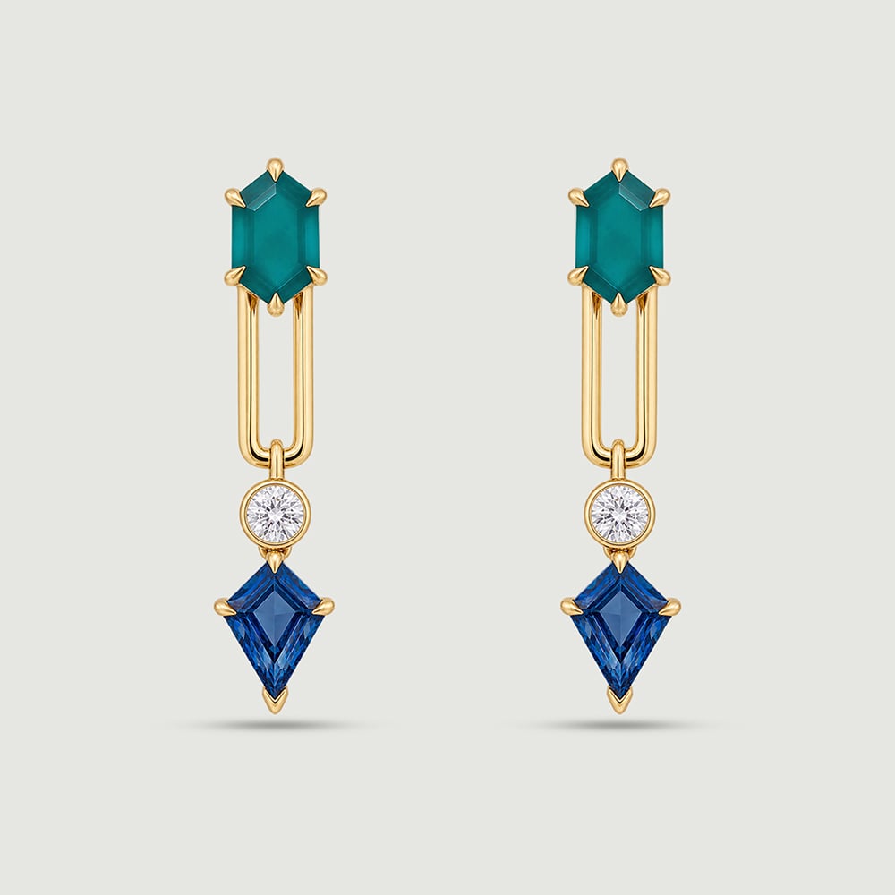 Fresh Geometric Onyx and Topaz Drop Earrings,,hi-res image number null