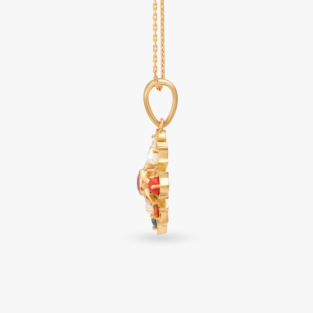 Blooming Navratna Diamond Pendant,,hi-res image number null