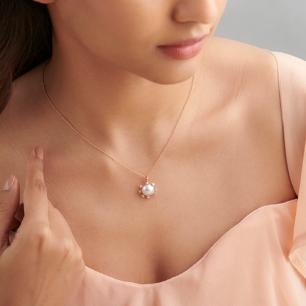 

Stunning Sun Inspired Diamond Pendant in White and Rose Gold