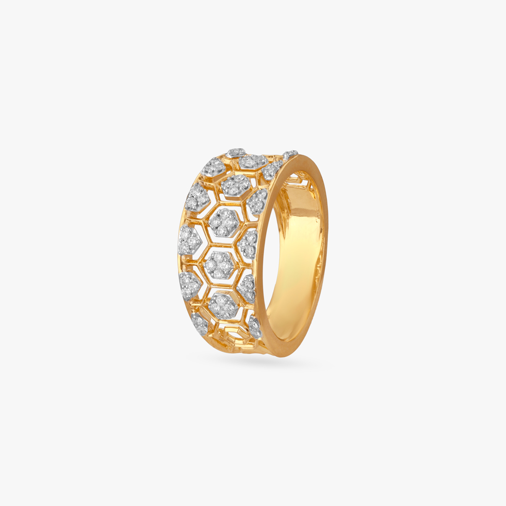 Edgy Hive Diamond Finger Ring,,hi-res image number null