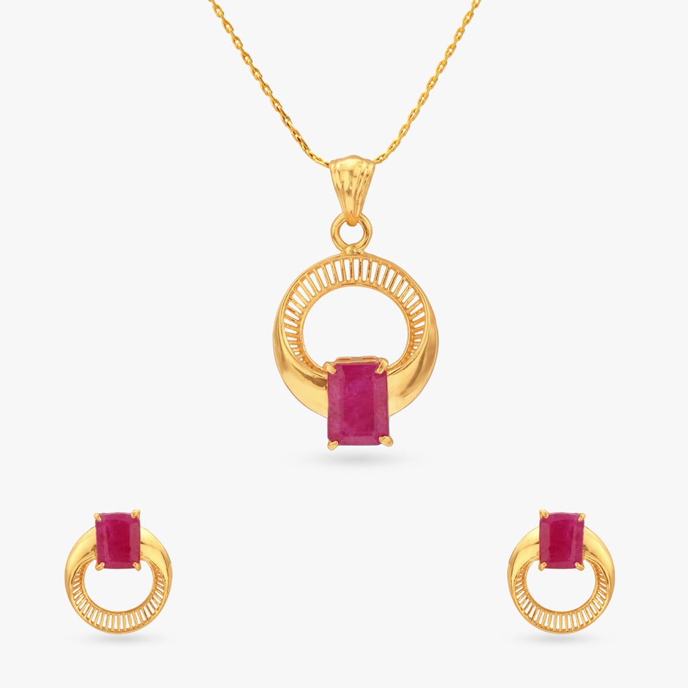 Chic Halo Ruby Pendant and Earrings Set,,hi-res image number null