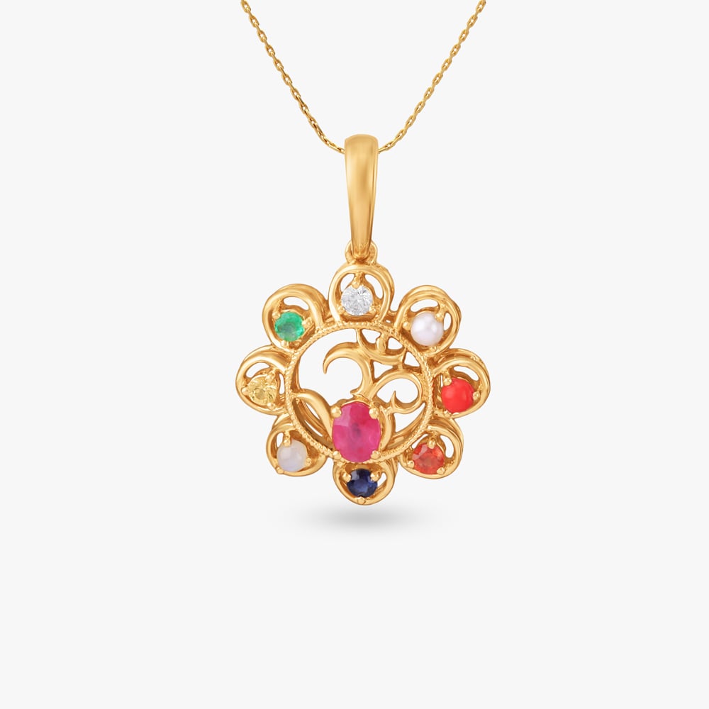 

Navratna Petal Diamond Pendant