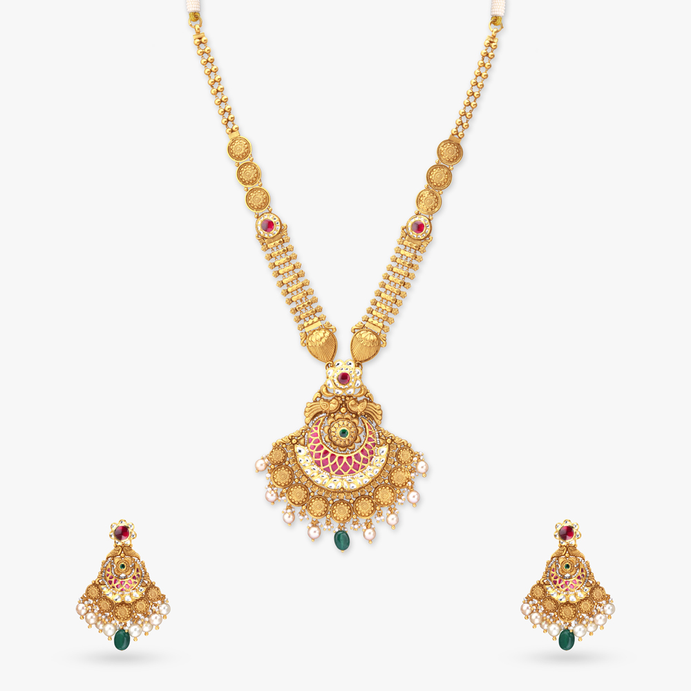 Peacock Parade Gold Necklace set,,hi-res image number null
