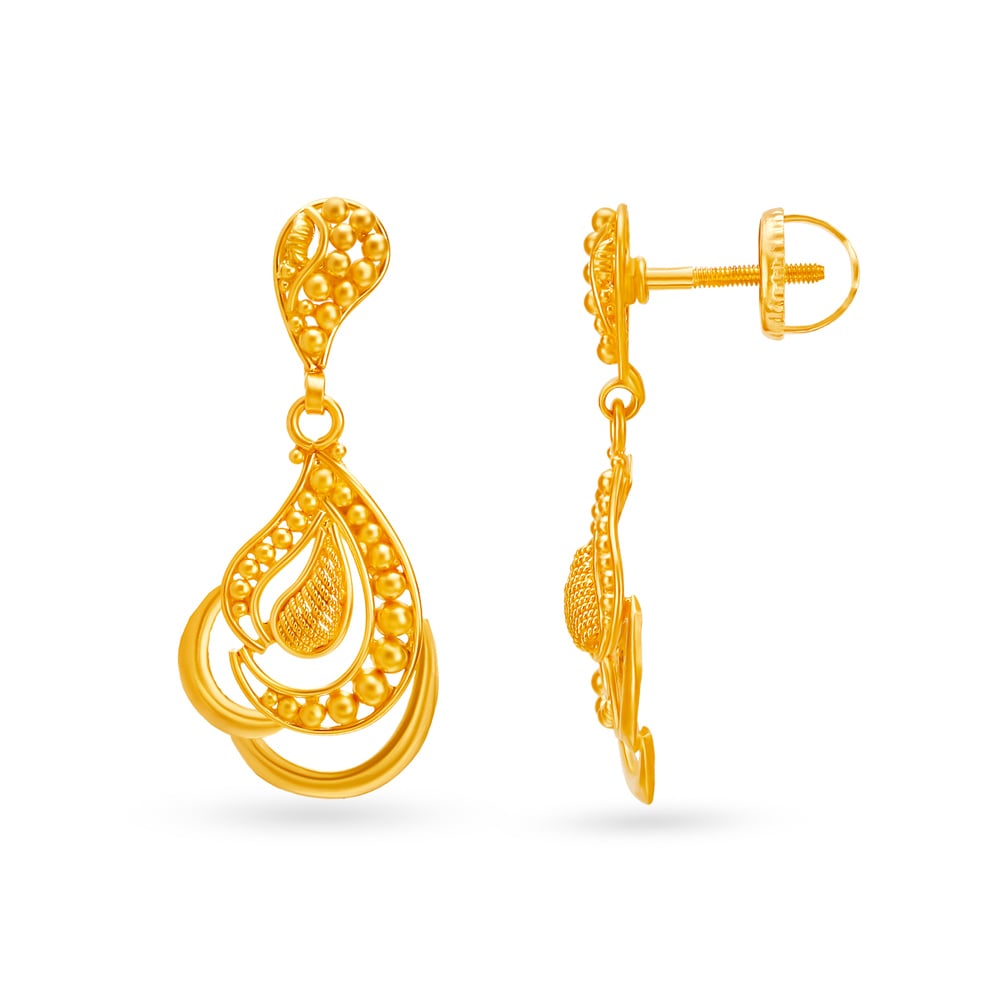 Traditional Paisley Gold Pendant and Earrings Set,,hi-res image number null