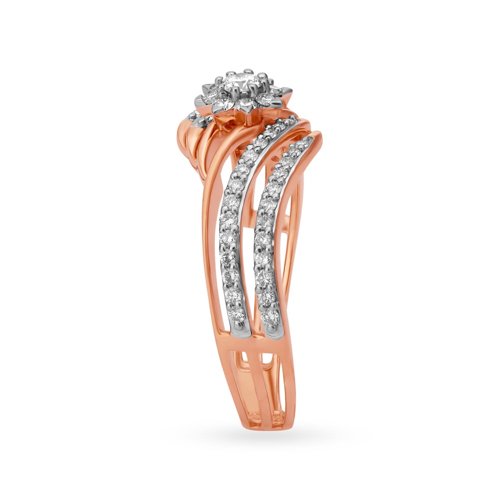 Glamorous Floral Rose Gold and Diamond Ring,,hi-res image number null