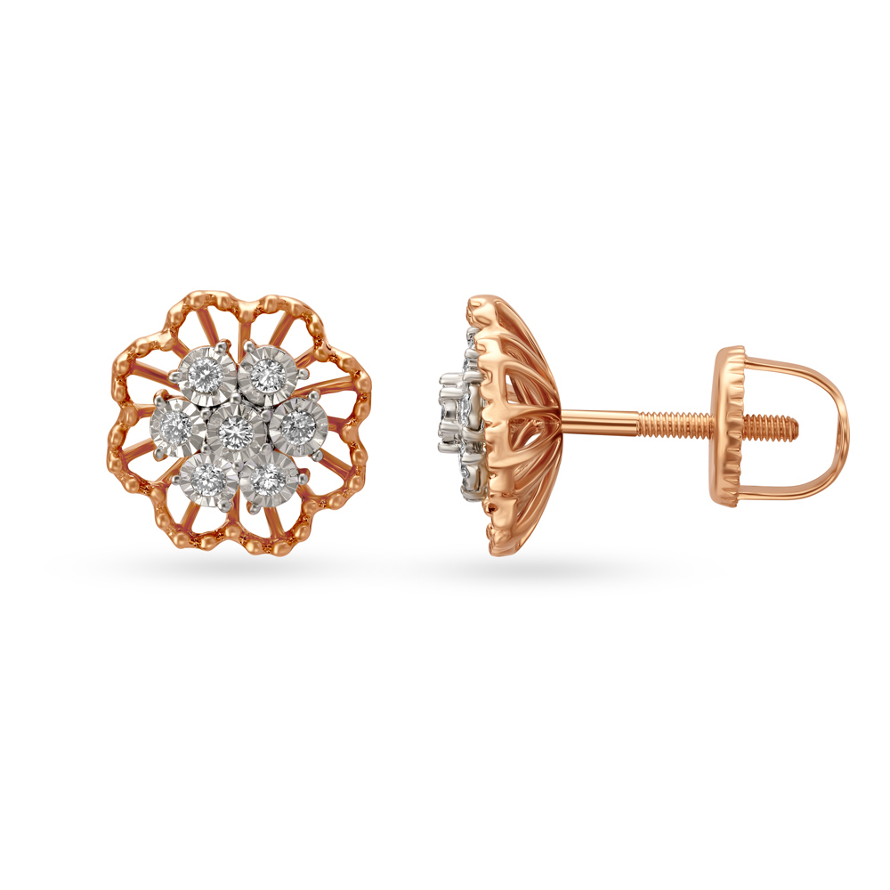 Ethereal Rose Gold And Diamond Floral Studs,,hi-res image number null