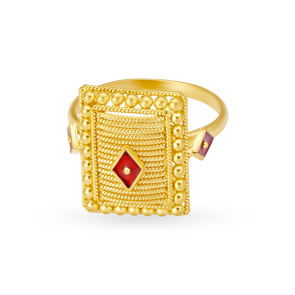 Majestic Yellow Gold Roped Square Finger Ring,,hi-res image number null