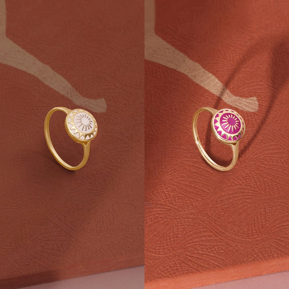 Luminous Sunset Enamel Gold Signet Ring,,hi-res image number null