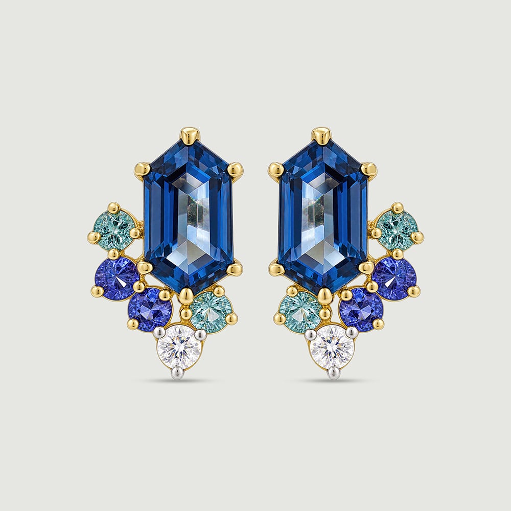 Blue Rhythm Gold Stud Earrings,,hi-res image number null