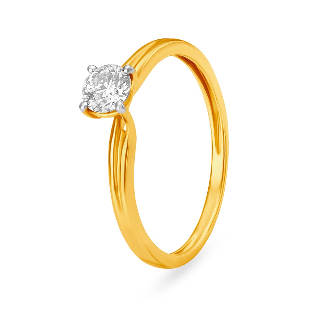 High-End 18 Karat Gold And Diamond Solitaire Finger Ring,,hi-res image number null
