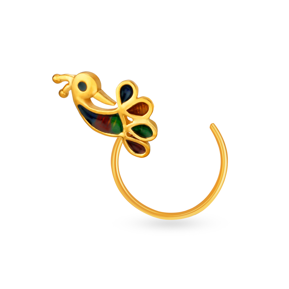 Charming Peacock Motif Gold Nose Pin