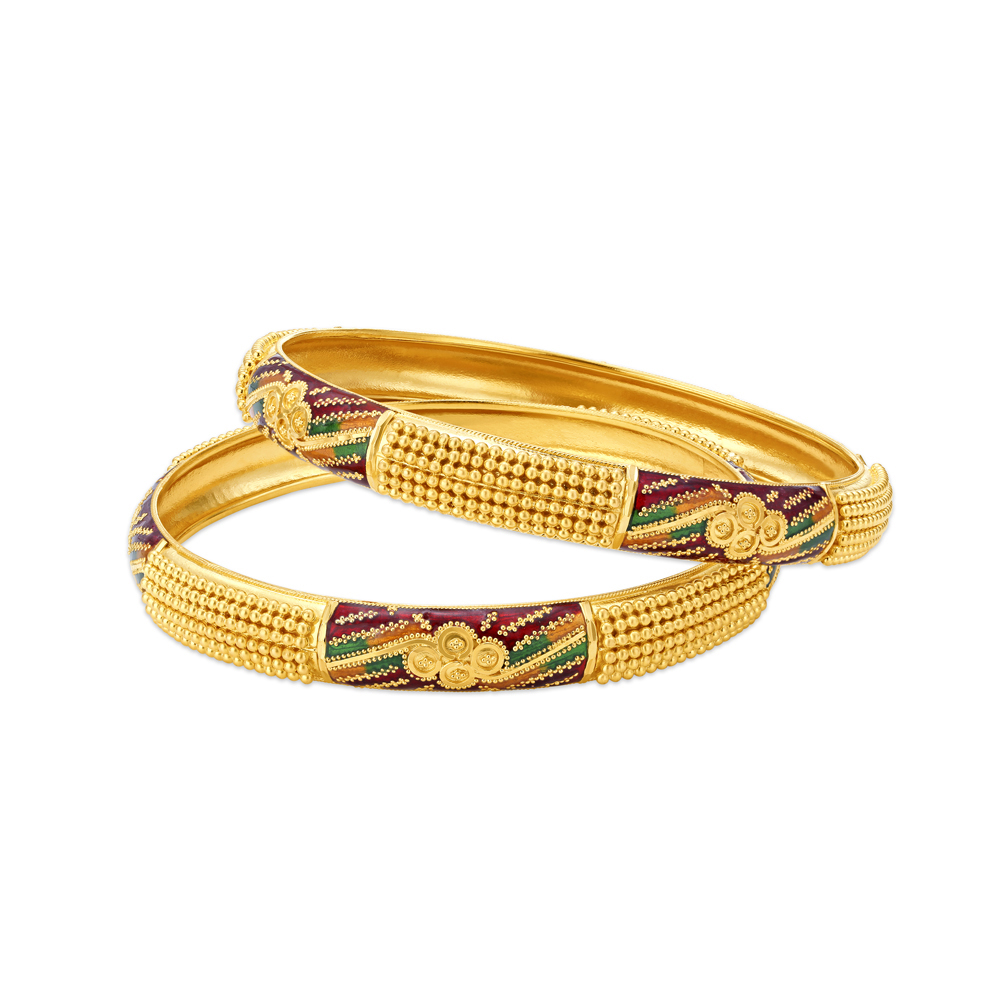 Ornamented Yellow Gold Beaded Bangles,,hi-res image number null