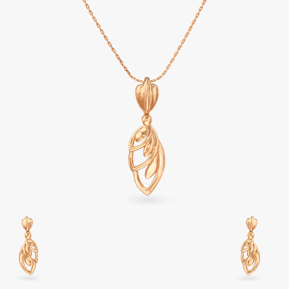 

Fluid Petal Gold Pendant and Earring Set