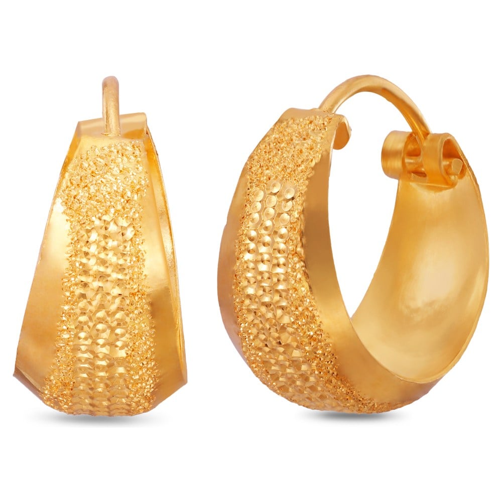 Timeless 22 Karat Yellow Gold Textured Hoop Earrings,,hi-res image number null