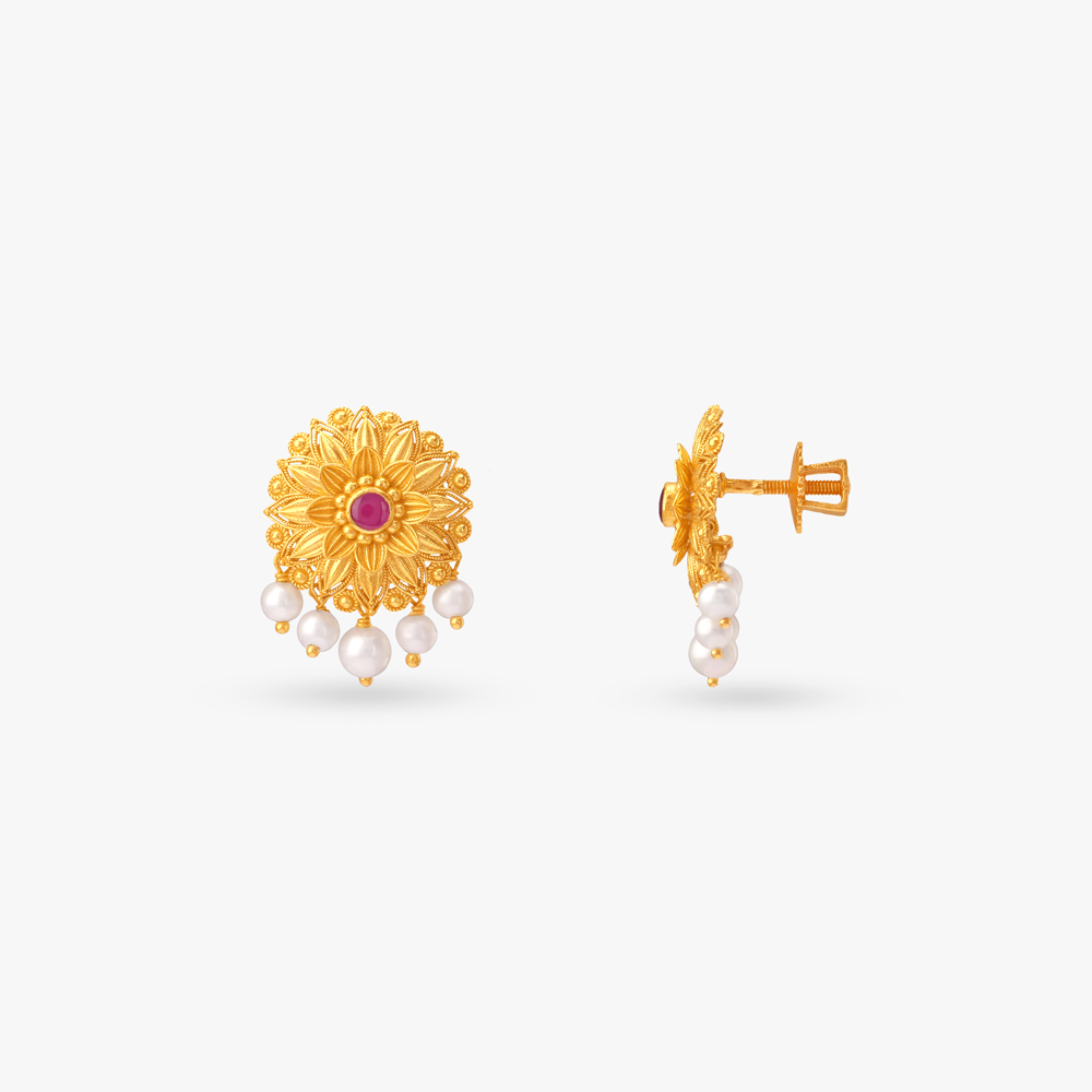 Charming Bloom Gold Pendant with Chain and Earrings Set,,hi-res image number null