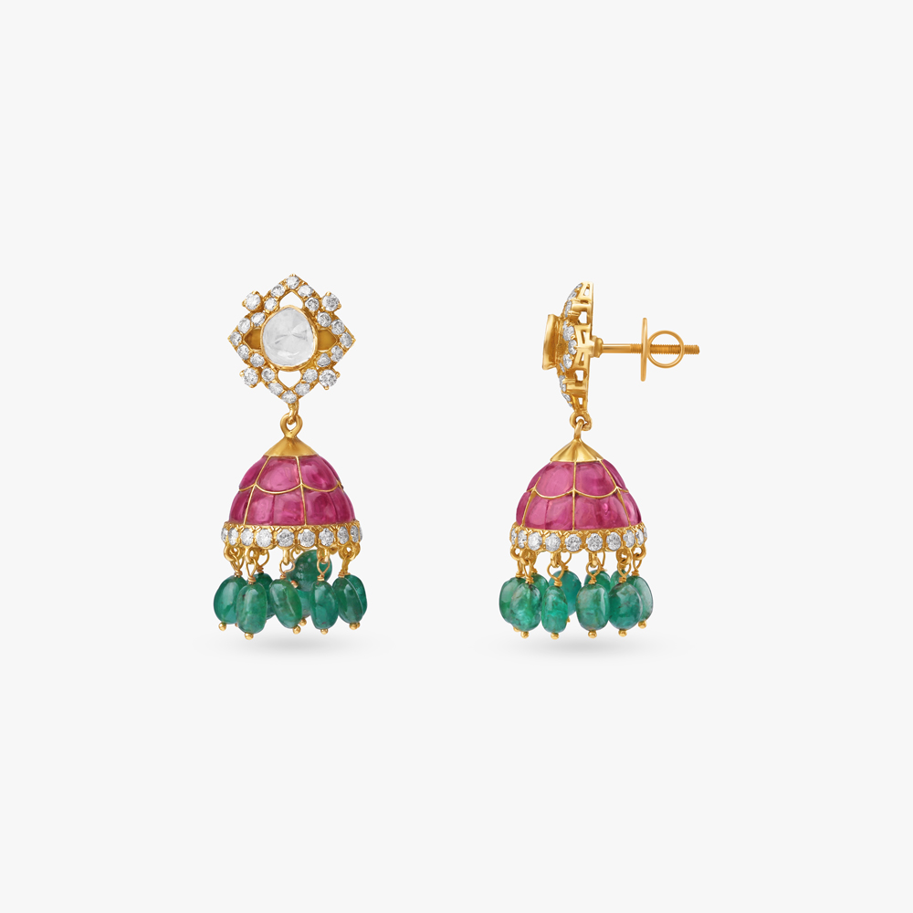 Imperial Bloom Diamond Jhumka Earrings,,hi-res image number null